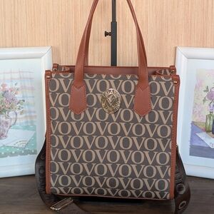 Valentino Orlandi Brown Monogram Tote with Tan Vegan Leather Trim